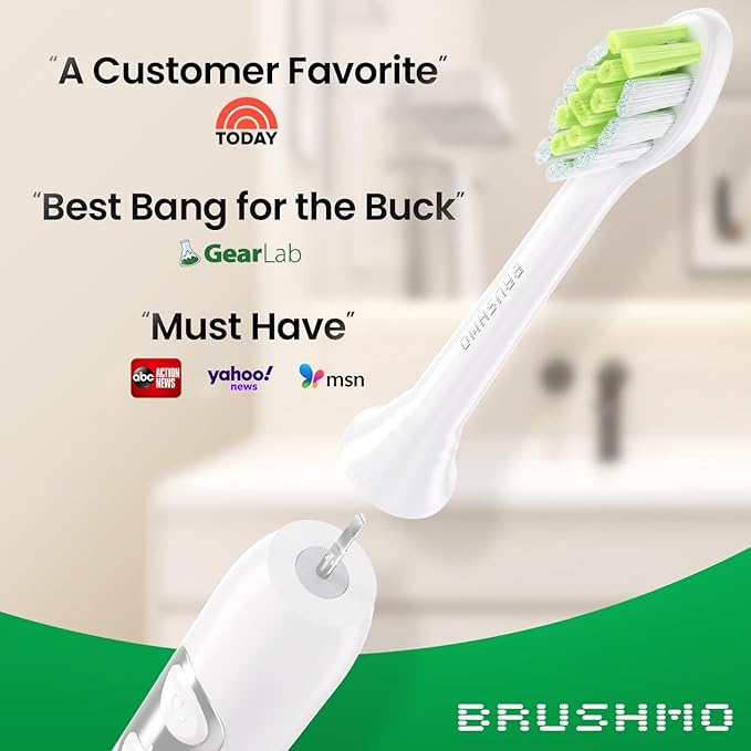 Brushmo Diamond-Shape Whitening Replacement Toothbrush Heads, Compatible with Philips Sonicare Click-on Electric Toothbrush Handles, 8 Standard Heads, Medium Firm Dupont Bristles, BM668, White