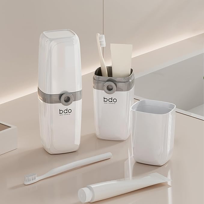 Toothbrush Cup Toothbrush Travel Case, Travel Toothbrush Holder Case with Cover Portable Multifunctional Toothbrush Cover, Suitable for Travel Business Camping Bathroom School or Daily Uses (A-White)