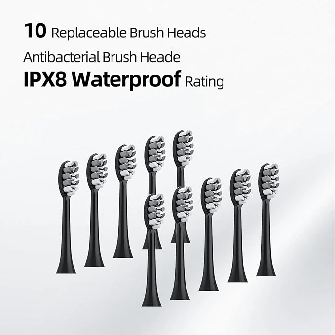 Adult Sonic Electric Toothbrush with 10 Brush Heads, Travel case, and wall Bracket, Suitable for Both Adults and Children, IPX8 Waterproof, USB Charging, 42000VPM, Black
