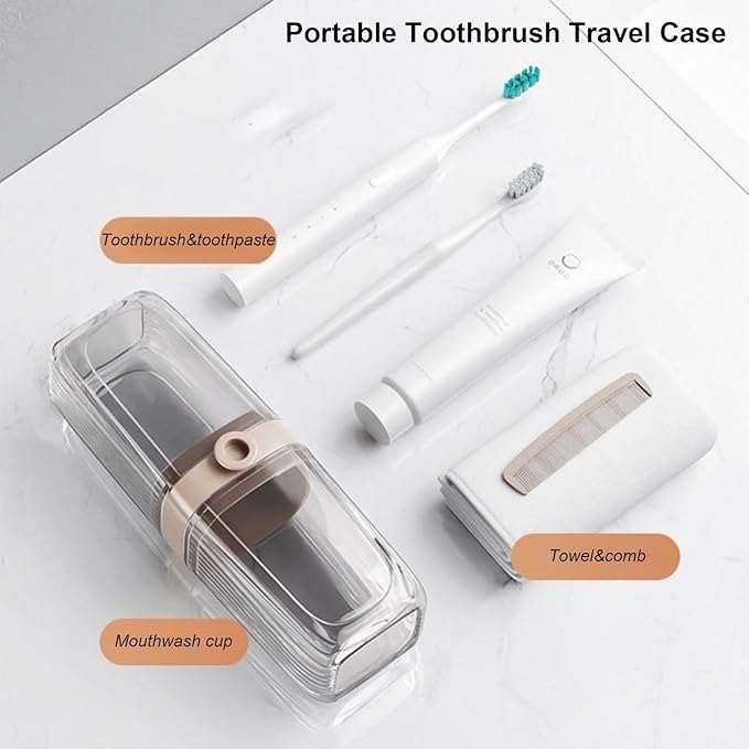 Toothbrush Cup Toothbrush Travel Case, Travel Toothbrush Holder Case with Cover Portable Multifunctional Toothbrush Cover, Suitable for Travel Business Camping Bathroom School or Daily Uses (A-Coffee)