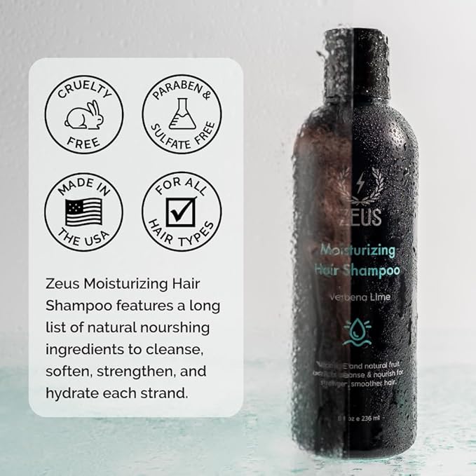 ZEUS Daily Moisturizing Shampoo for Men with Natural Fruit Extracts to Cleanse, Strengthen, Hydrate, Nourish and Smooth Hair for Lasting Strength & Shine (Made in USA) 8 oz.