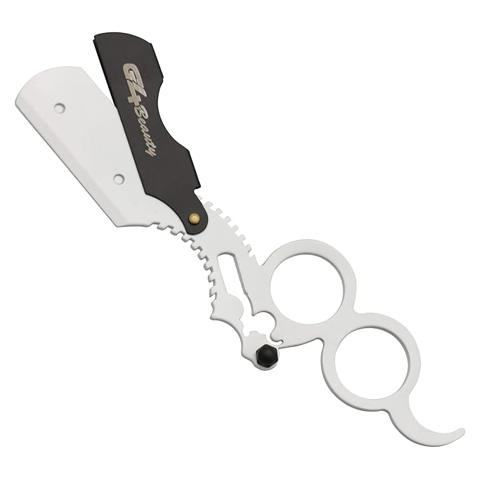G4 Vision Universal Replaceable Half Blade Straight Razor with 100 Blades, Professional Double Ring Barber Single Edge Shave Razor (White)