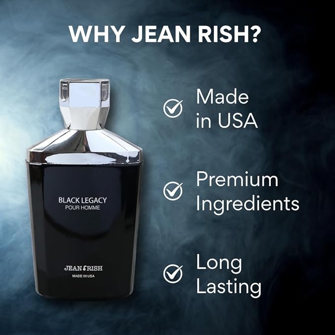 Jean Rish Black Legacy Pour Homme Perfume for Men Eau De Toilette, Long-Lasting Luxury Fragrance, Made In USA - Lavender, Bergamot, Sandalwood Scent - 100ml / 3.4 oz