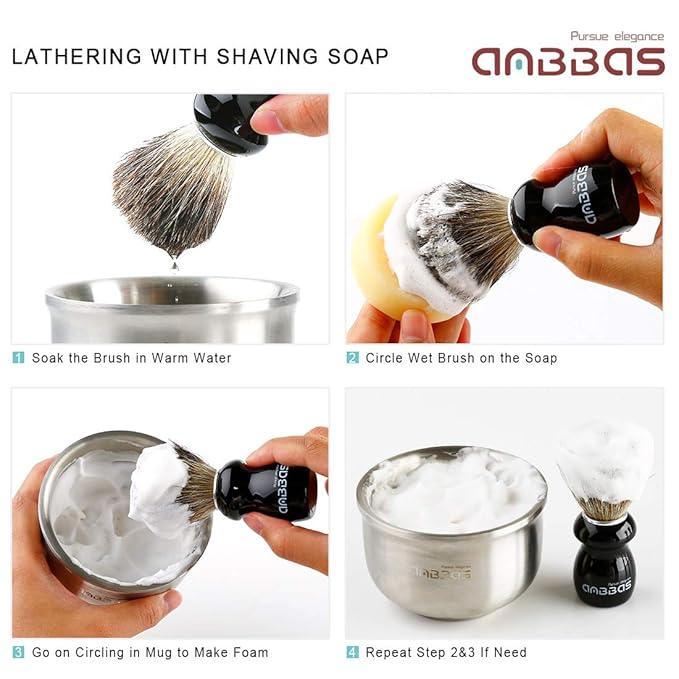 Anbbas Badger Shaving Brush and Stand,Black Wood Handle Brush with Contracted Design Resin Shaving Stand,2in1 Kit for Men Clsoe Shave