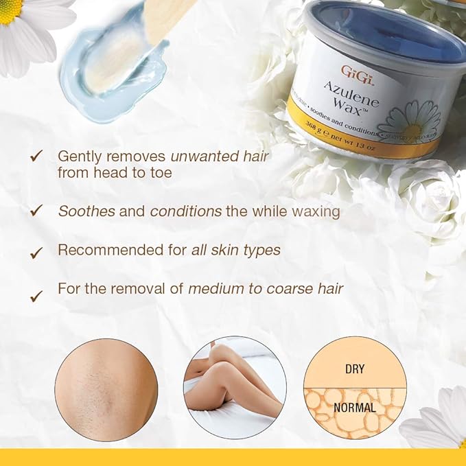 GiGi Azulene Soft Wax for Hair Removal - Soothing Full Body Wax for Normal Skin, 13 oz, 1 Pack