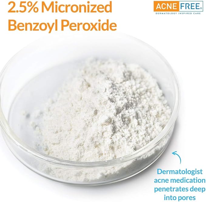 AcneFree Acne Free Oil-Free Cleanser, Benzoyl Peroxide 2.5% with Glycolic Acid to Prevent and Treat Breakouts Unscented, 8 Fl Oz
