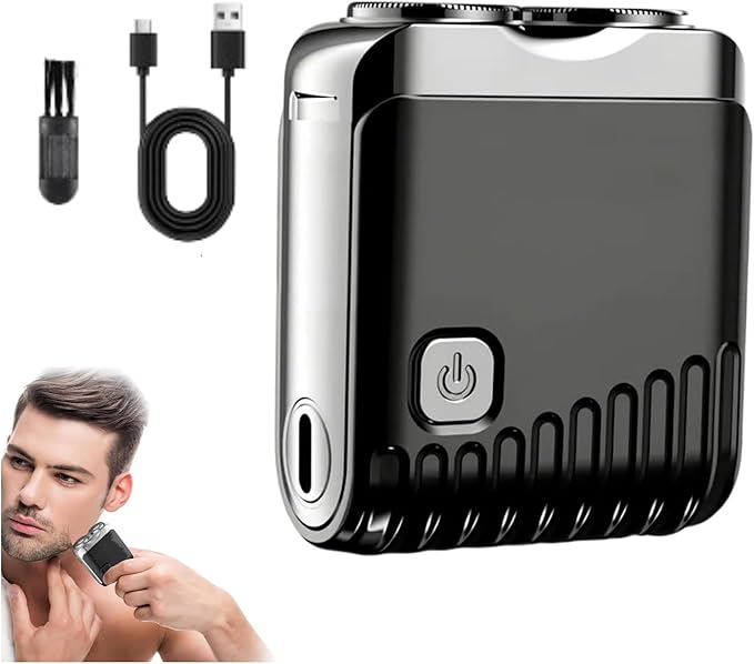 Mini Electric Shaver, Portable Beard Shaver, Dual Head Waterproof Electric Mini Razor Portable Electrics Shavers, Pocket Size Washable Razor, One-Button Operate and Long Lasting for Home Travel
