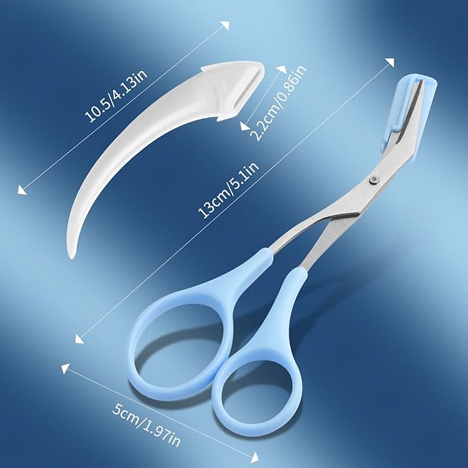 3pcs-Eyebrow Scissors with Eyebrow Razor,Professional Eyebrow Trimmer Scissors with Comb,Non Slip Finger Grips Eyebrow Trimmer, Hair Removal Beauty Accessories for Men Women (Green,Blue,white)