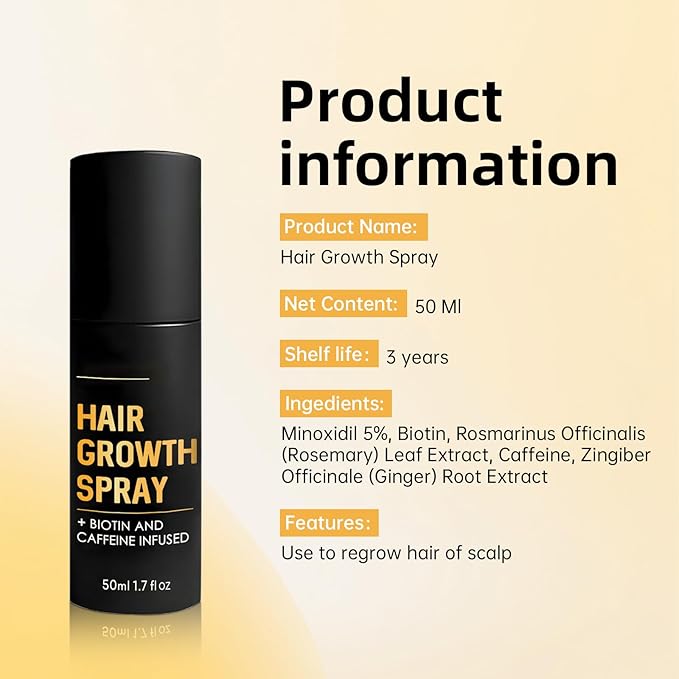 5% Minoxidil Hair Growth Spray for Fuller Hair, Enhance Hair Vitality & Shine, Suitable for All Hair Types For Women & Men, 1.7floz/50ml
