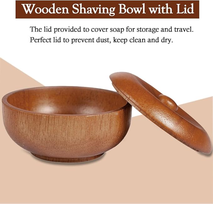 Wooden Shaving Bowl with Lid, Shaving Soap & Cream Bowl for Men Classic Style Easy to Lather Fits Wet Shaving (5#)