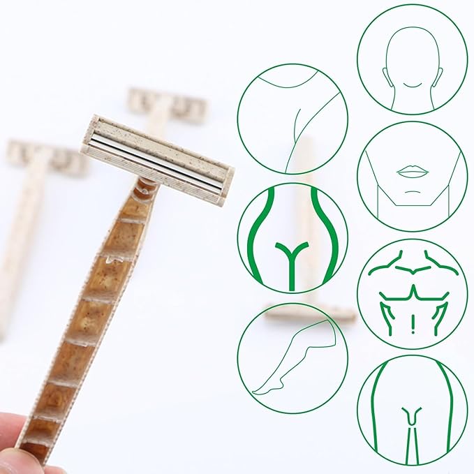 Eco-Friendly Razor | Disposable | Recycled Material | Men & Women Shaving Razor | Twin Blade | Biodegradable Wheat Straw, 100 Count (Pack of 1)