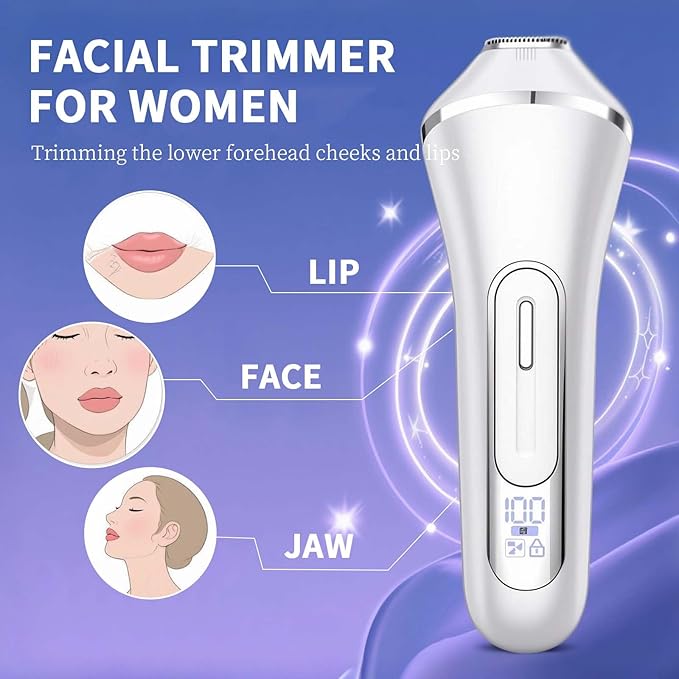 7-in-1 Bikini Trimmer for Women - Painless Electric Razors for Silk Skin, Body Hair Trimmer for Face Legs Underarms, Waterproof Wet & Dry Rechargeable Lady Shaver with USB Dock, IPX7, White