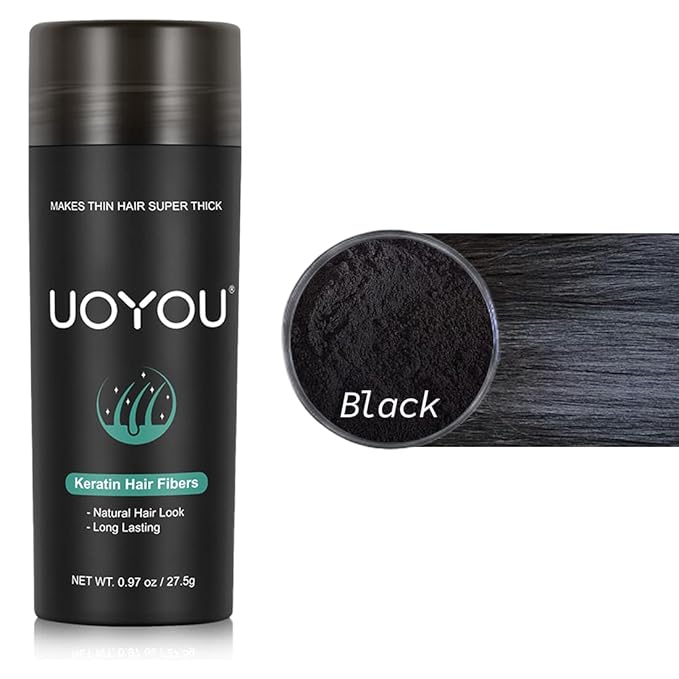 BLACK Hair Fibers for Thinning Hair 27.5g Bottle | Undetectable & Natural Keratin Hair Fibers Concealer for Hair Loss for Men and Women | Hair Building Fibres Powder [BLACK]