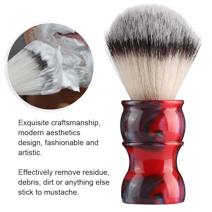 Professional Manual Beard Shaving Brush, Men Mustache Brush with Dense Nylon Hair, Barber Brush for Softening Beard and Creating Rich Lather, Portable Travel Shaving Brush for Salo (red color)