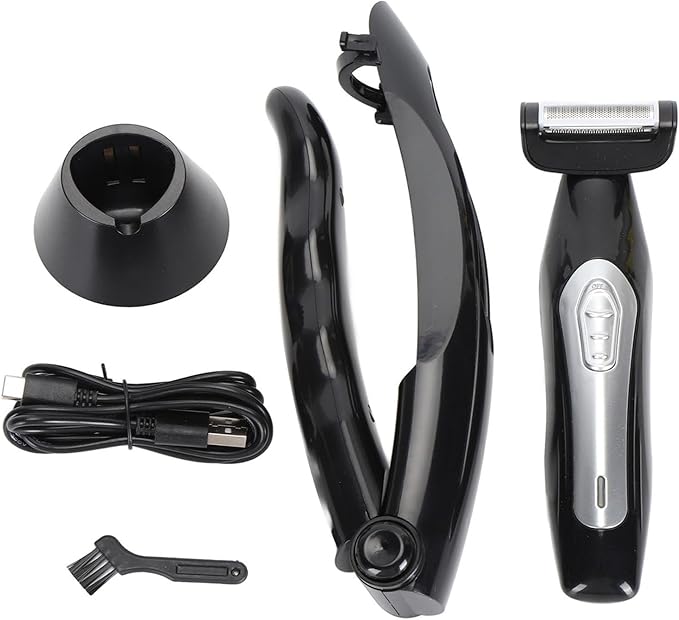 Back Shavers for Men, Long Handle Foldable Back Hair Removal and Body Shaver, Electric Body Hair Trimmer, Manual Back Trimmer with Cleaning Brush, Mens Grooming Kit