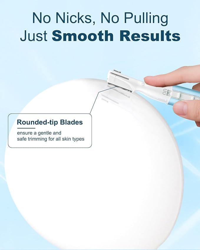 Eyebrow & Facial Hair Trimmer, Precision Detailer with Rinseable Blade, Battery Operated, Double-Sided Razor for Fine Hair, Chin & Peach Fuzz, Compact Pen Size, Safe & Gentle Touch-ups