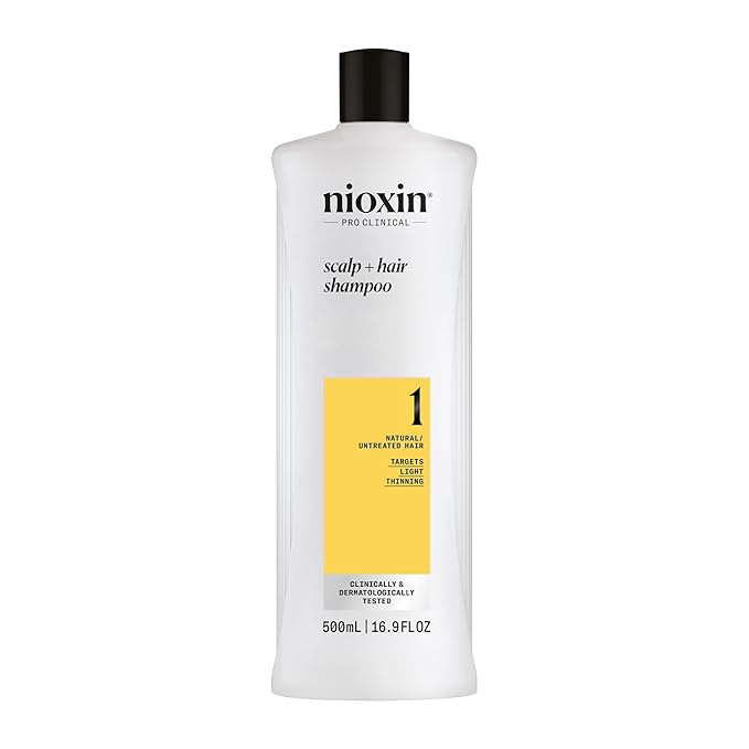 Nioxin Scalp + Hair Thickening System 1 Shampoo| For Natural or Untreated Hair with Light Thinning | With Niacinamide and Biotin | 16.9 Fl oz.