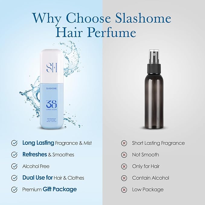 slashome Hair Perfume for Women & Men, Alcohol-Free Citrus Ocean Hair & Body Mist, Lightweight Long-Lasting Fragrance Mist for Hair, Body & Fabric, Birthday & Valentine’s Day Gift, 100ml / 3.38 fl oz
