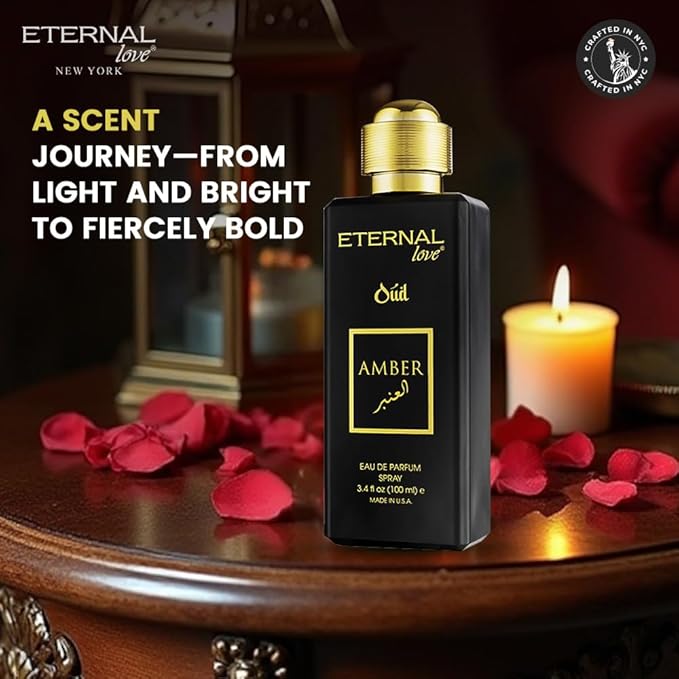 Eternal Love Amber Oud - Long Lasting Unisex Eau de Parfum - Warm Woody Oriental Fragrance with Oud & Amber - Dubai Inspired Arabic Scent - 3.4oz