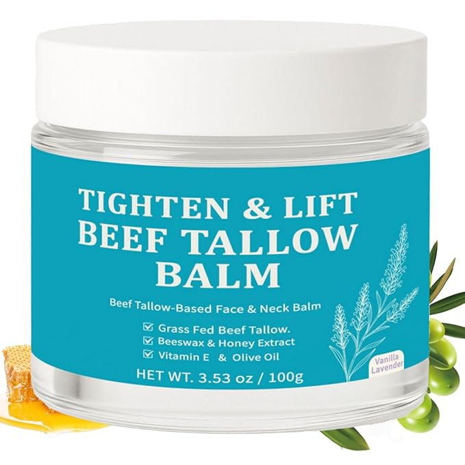 Beef Tallow for Skin - Firming Face Moisturizer for Women & Men, Anti-Aging SkinCare with Grass-Fed Tallow & Honey, Hydrating Balm to Tighten & Nourish Skin