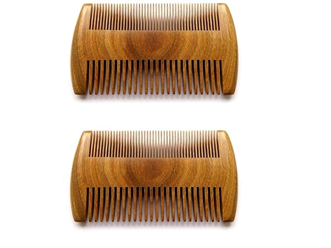 Handmade Natural Green Sandalwood No Static Combs with Aromatic Scent - 2 PCS Pocket Combs for Long and Short Beards, Mustaches (4" Long Two Sides)