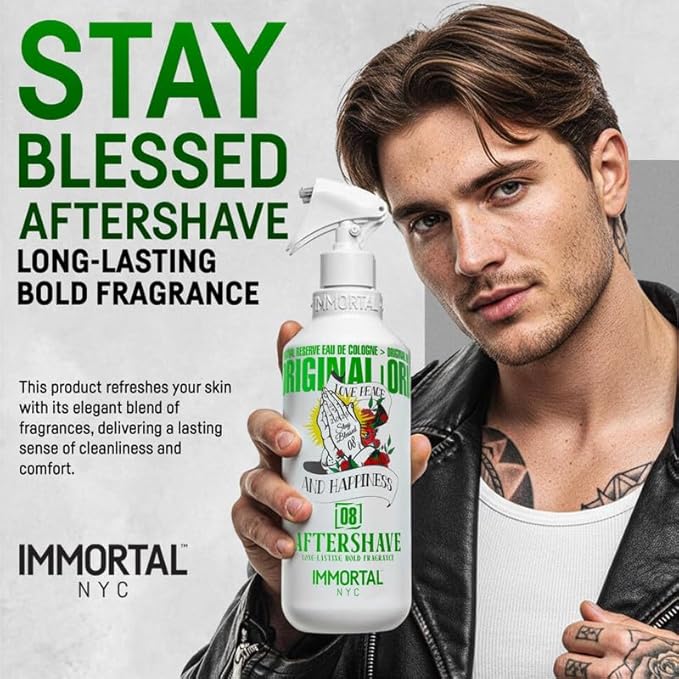Immortal NYC Stay Blessed 08, After Shave Spray Body/Face Men's Cologne, 17 oz, Exclusive Barbers, Softens Skin, Refreshes, Purifies and Relieves Face and Skin, Moisturizing Formula After Shaving