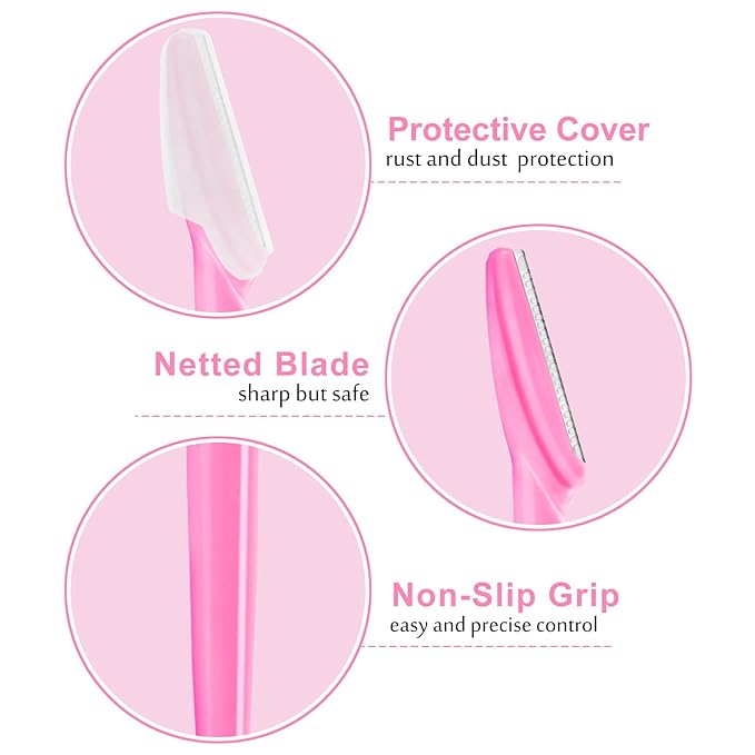 12 Pcs Eyebrow Razors, Face Razors Multipurpose, Exfoliating Dermaplaning Tools, Eyebrow Trimmers Shaver with Protective Cover, Facial Hair Removal for Women Men Body Use (Pink)