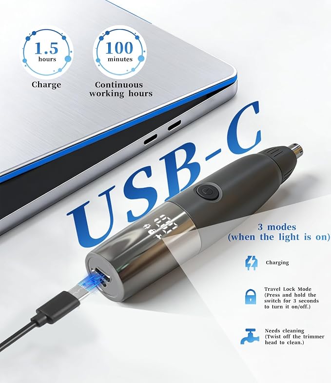 2026 New Upgrade Men's Nose and Ear Trimmer with LED Display – Rechargeable Nose Hair Trimmer for Men, Eyebrow and face Trimmer, Powerful Motor & Dual-Edge Blades, Waterproof