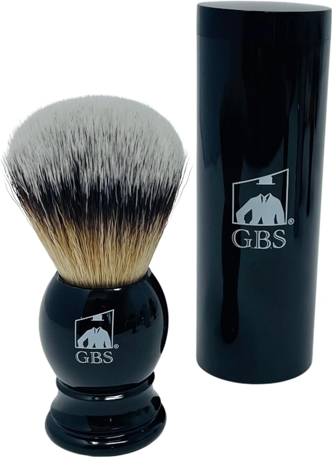 G.B.S Synthetic Shaving Brush with Travel Tube - Professional Wet Shaving Kit, Vegan Bristles, Men’s Grooming Essentials