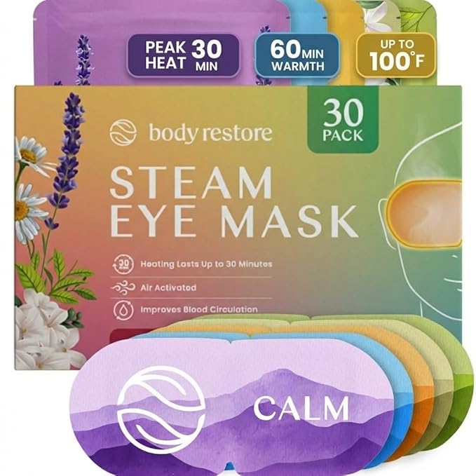 Body Restore Self Heating Warm Compress for Dry Eyes 30 Pack - Heated Eye Mask for Fast Relief, Birthday Gifts for Women, Men, Travel Essentials, Stye Eye Treatment, Relaxation - Variety
