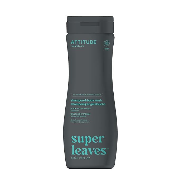 ATTITUDE 2-in-1 Body Wash and Hair Shampoo, EWG Verified Shower Gel, Dermatologically Tested, Made with Naturally Derived Ingredients, Vegan Personal Care, Black Willow and Aspen, 16 Fl Oz