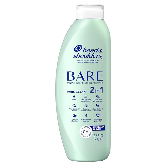 Head & Shoulders Anti-Dandruff Shampoo and Conditioner, BARE Pure Clean 2-in-1 Twin Pack, 1% Pyrithione Zinc, Scalp Care, Sulfate-Free, Silicone-Free, 13.5 fl oz Each