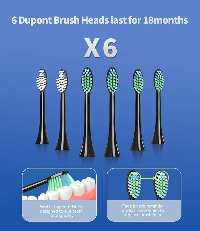BAOVERI Electric Toothbrush for Adults & Kids,Rechargeable Ultrasonic Electric Toothbrush with 6 Dupont Brush Heads, IPX7 Waterproof, 5 Modes, 2 Minutes Smart Timer, 4 Hours Fast Charge for 60 Days