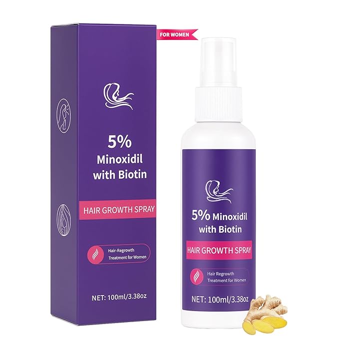 5% Minoxidil for Women Hair Growth with Biotin, Minoxidil Spray Helps Promote Thicker, Stronger & Fuller Hair, Supports Regrowth and Reduces Hair Thinning, Suitable for All Hair Types, 3.38 oz