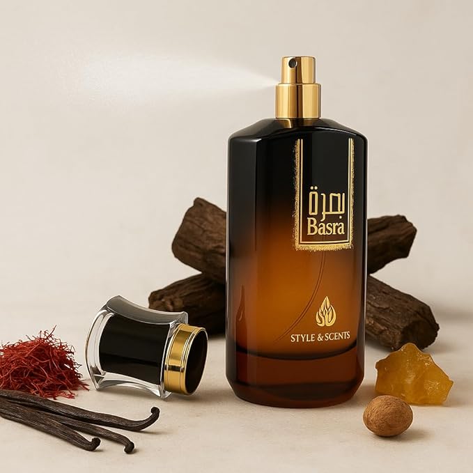 STYLE & SCENTS BASRA Eau de Parfum for Men 100ml – Bold Oud Perfume with Cambodian Oud, Nutmeg, Geranium & Vanilla – Long-Lasting 18–24h – Made in UAE (MDO011)