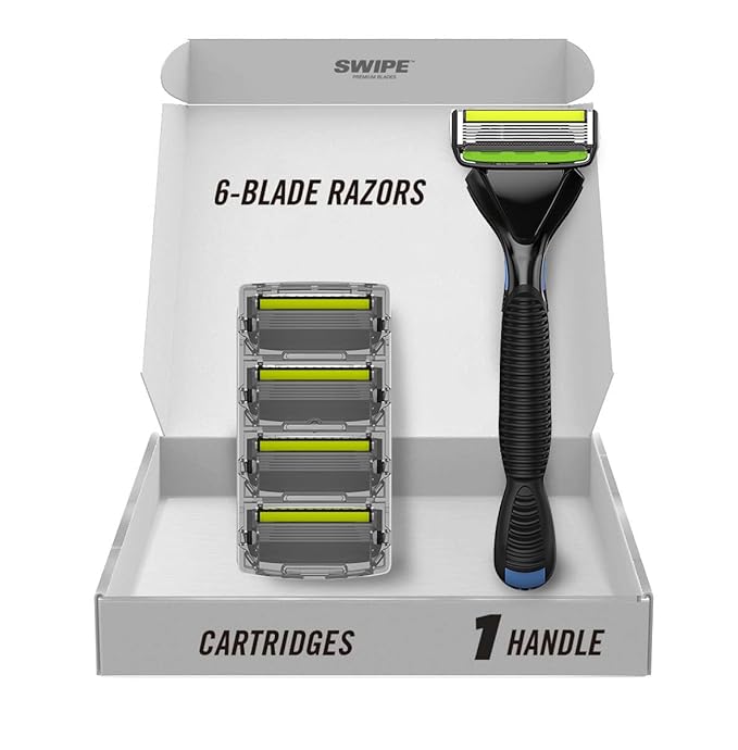 SWIPE Premium Men's 6-Blade Razor Kit (Flex Head Handle + 4 Refills) (No Trimmer)