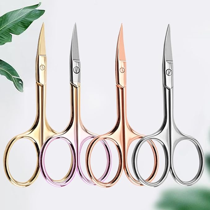 Wakauto 4pcs Stainless Steel Colorful Beard Scissors and Mustache Trimming Shears with Curved Tips for Men Home DIY Facial Hair Grooming Random Color Random Color