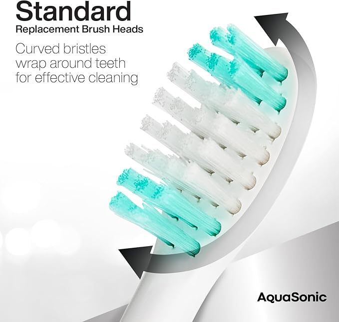 AquaSonic Genuine Standard Replacement Brush Heads | ADA Accepted | for Normal & Sensitive Teeth | Compatible with Many AquaSonic Toothbrush Handles (2 Pack White)