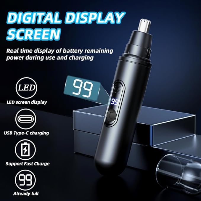 Ear & Nose Hair Trimmer, Professional Painless Eyebrow and Facial Hair Trimmer for Men and Women, C-Type Rechargeable, Waterproof Double Edged Blade Black