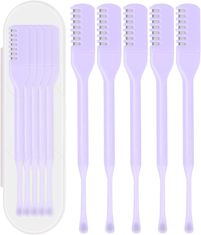 5PCS 2-in-1 Nasal Hair Cutter, Manual Nose Hair Trimmer Cutter with Ear Pick for Women & Men 360°Rotating Nose Hair Remover Grooming Tool Knife Razor Portable Nostril hair Trimmer Clipper (Purple)
