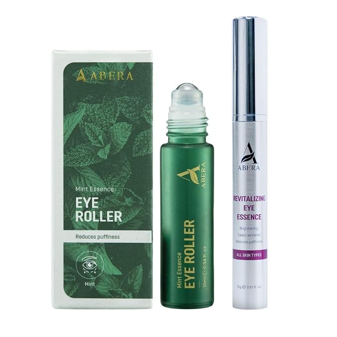 Abera Eye Roller & Essence for Men – Day & Night Treatment for Puffy Eyes & Dark Circles – Under Eye Bags Treatment with Cooling Mint Roller + Anti-Aging Serum