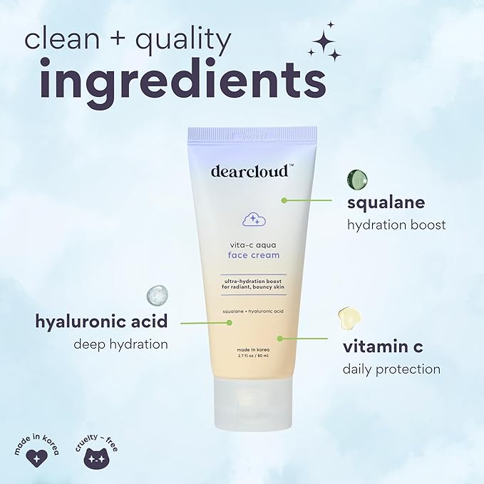 dearcloud Vita-C Aqua Face Cream – Face Moisturizer with Vitamin C, Squalane Oil for Face, Hyaluronic Acid Serum Hydration – Moisturizer for Women and Men (2.7 fl oz)