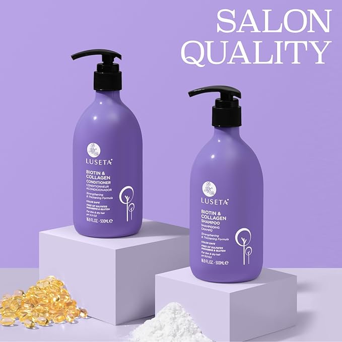 Luseta Biotin Shampoo and Conditioner for Hair - Thickening Shampoo for Thinning Hair- Infused with Argan Oil to Damaged Dry Hair - Sulfate Free Paraben Free-2 x 16.9 fl oz