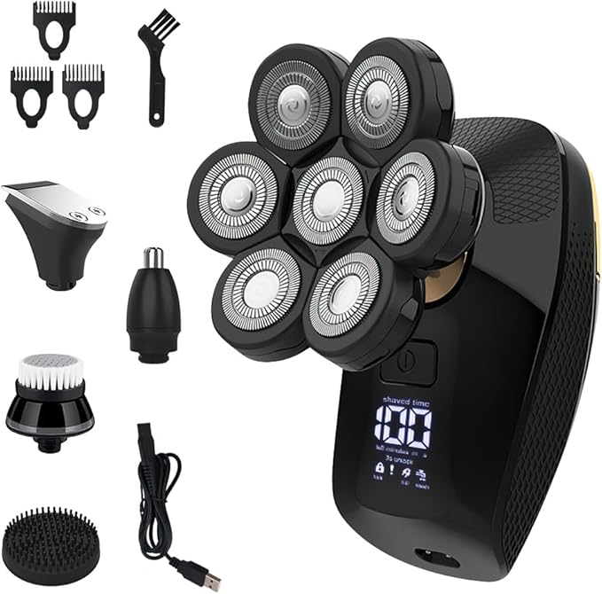 Head Shavers for Bald Men, Electric Shaver 7D with 7 Floating Heads and Self-Sharpening Blades, Waterproof Cordless Shaver for Travel Home and Daily Grooming Kit