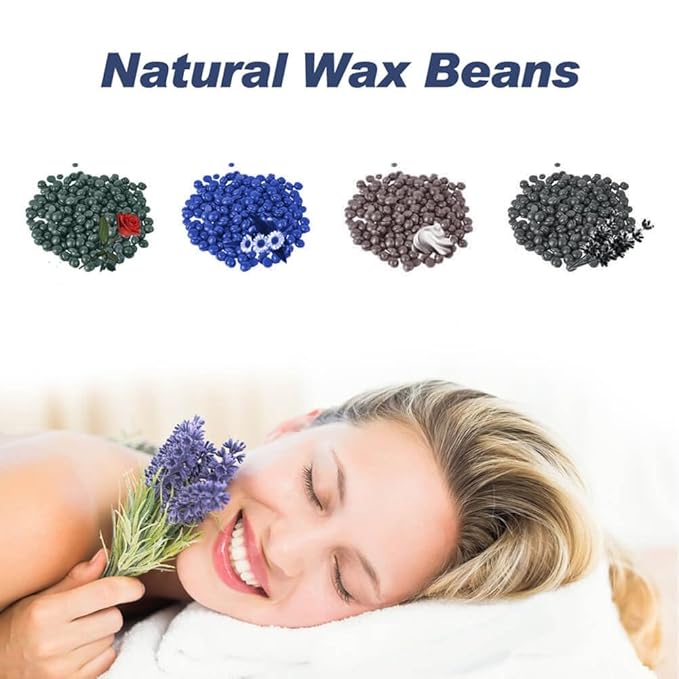 Waxing Kit - Portable Wax Heater for Hair Removal with 5 Pack Hard Wax Beans for Women and Men, Wax Warmer Kit - Suitable for Different Types of Hair, Eyebrow, Facial, Armpit, Bikini (White)