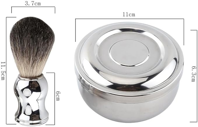 Men's Shaving Set with Alloy Soap Mug Bowl & Lid, Silver Handle Faux Hair Brush, Professional Grooming Kit for Men's Daily Shaving Routine - Complete Wet Shaving Essentials