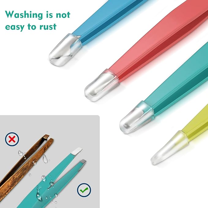 HAWATOUR Tweezers Set, 4Pcs Eyebrows Tweezers for Women, Great Precision for Ingrown Hair, Splinter, Facial Hair Removal, Multicolored