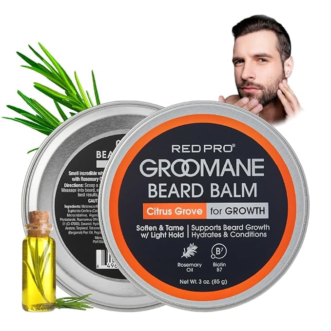 Red by Kiss Groomane Beard Balm, Soften & Tame, Light Hold, Promotes Full, Healthy Look Beard Strengthen Facial Hair, Reduce Breakage