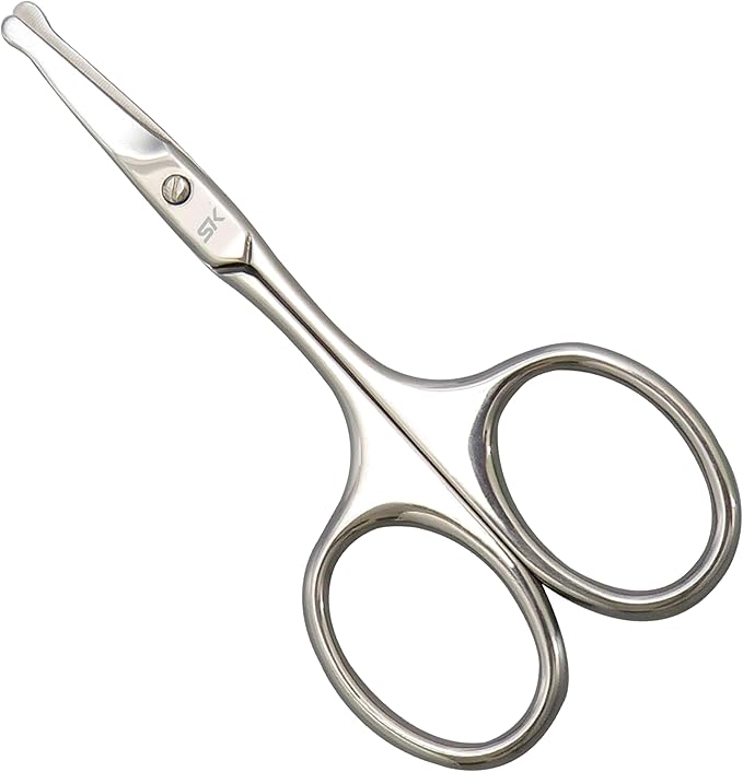 Precision Trim Silver Nose and Facial Hair Scissors with Straight Safety Blades, Rounded Tips for Gentle and Precise Grooming of Nose, Ear, and Eyebrow Hair SUNDEN SD1251