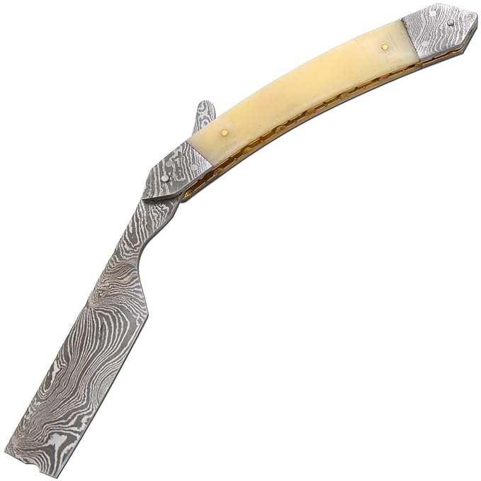 Straight Razor | Straight Edge-Razor Sharp High Hardness Real Damascus Steel Cutthroat Straight Edge-Blade | Barber Razor (332)